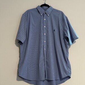 Ralph Lauren Men's Blue Gingham Performance Stretch Plaid Button Short Slve 1XB